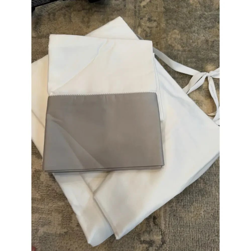 Boll & Branch Organic Cotton King Sheet Set White Pewter Trim NEW $378